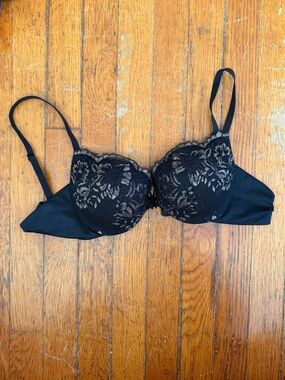 Maidenform Black Lace Demi Bra with Floral Overlay